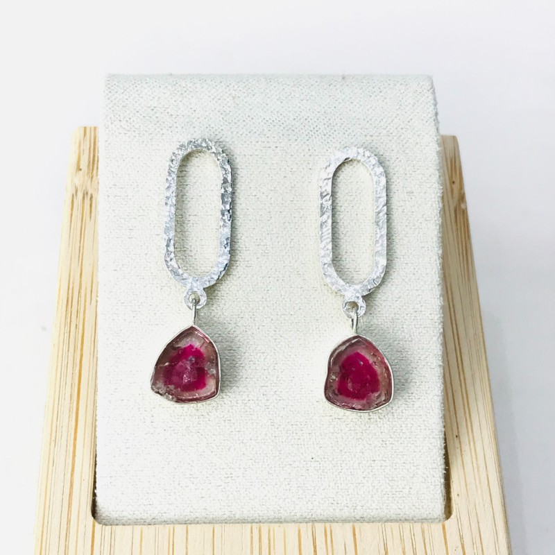 Watermelon tourmaline earrings Watermelon tourmaline stud earrings Silver watermelon tourmaline earrings Watermelon tourmaline earrings