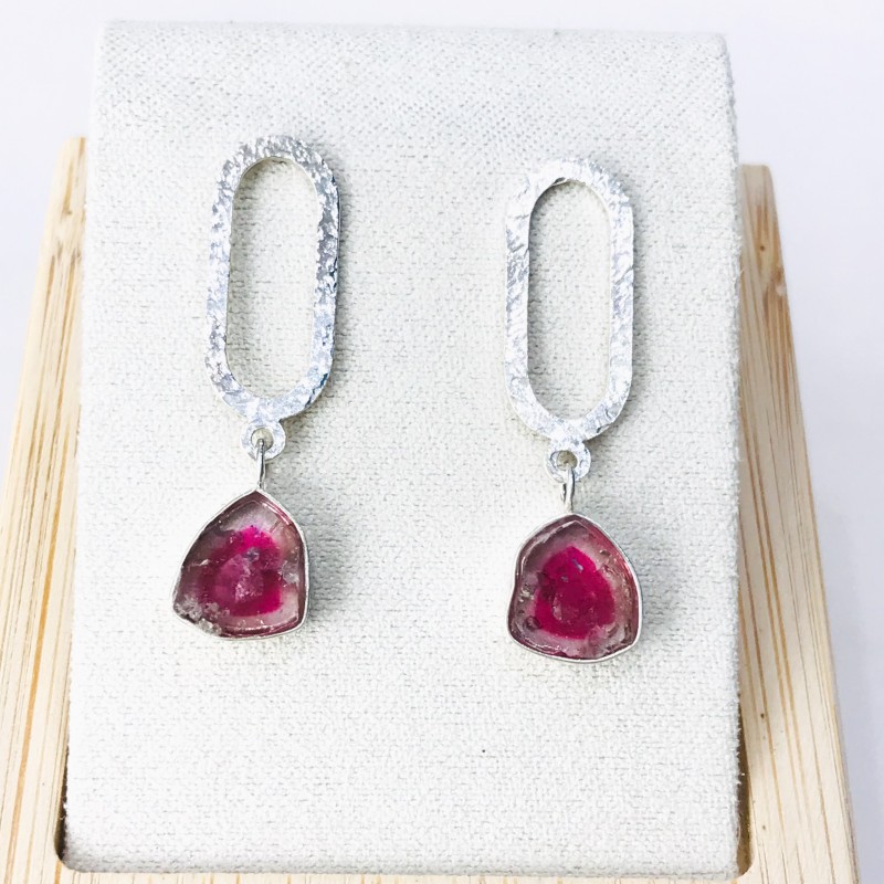 Watermelon tourmaline earrings Watermelon tourmaline stud earrings Silver watermelon tourmaline earrings Watermelon tourmaline earrings