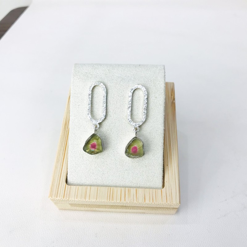 Watermelon tourmaline earrings Watermelon tourmaline stud earrings Silver watermelon tourmaline earrings Watermelon tourmaline earrings