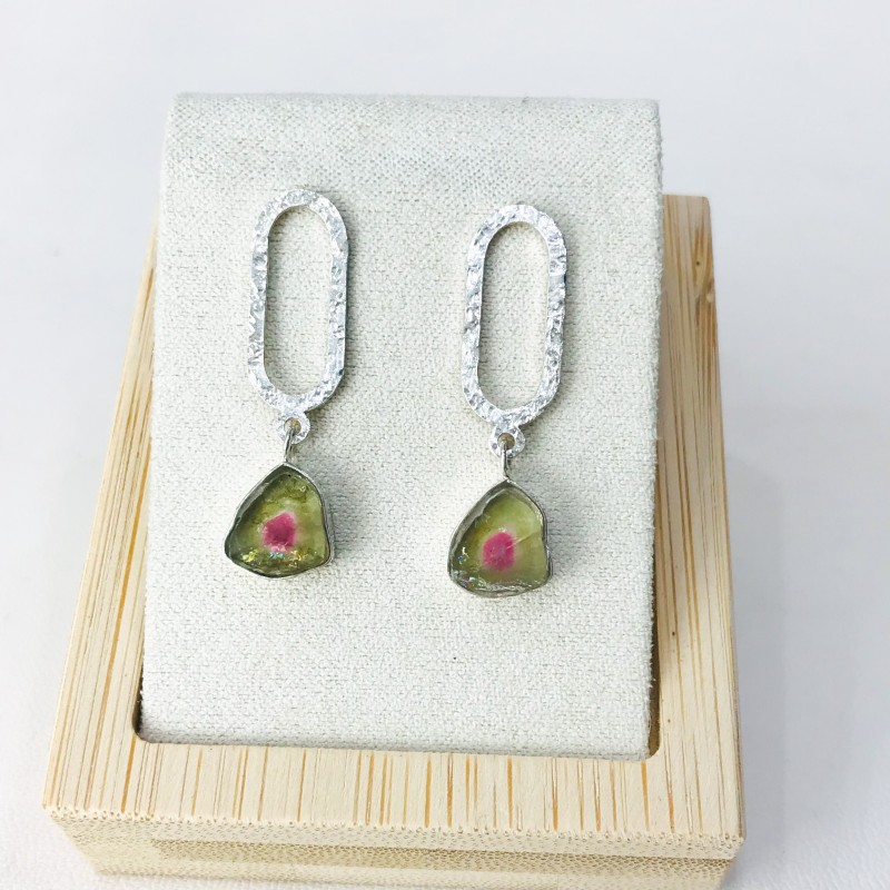 Watermelon tourmaline earrings Watermelon tourmaline stud earrings Silver watermelon tourmaline earrings Watermelon tourmaline earrings