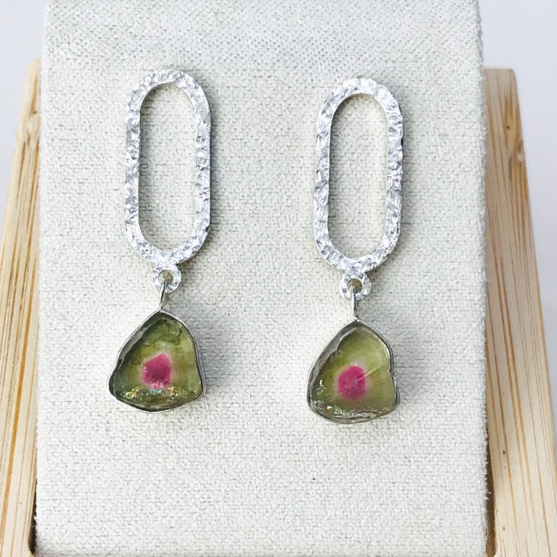 Watermelon tourmaline earrings Watermelon tourmaline stud earrings Silver watermelon tourmaline earrings Watermelon tourmaline earrings