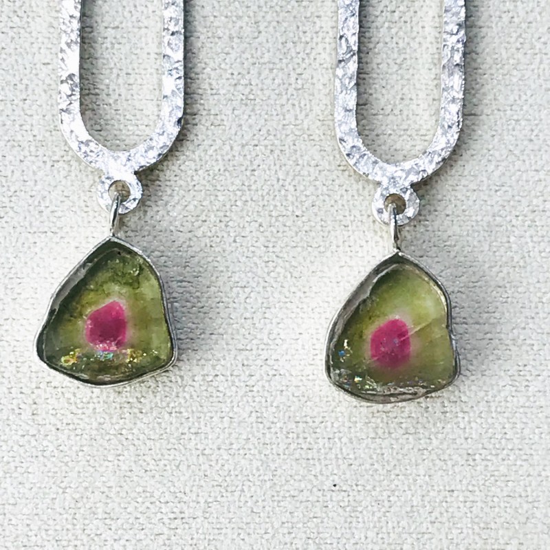 Watermelon tourmaline earrings Watermelon tourmaline stud earrings Silver watermelon tourmaline earrings Watermelon tourmaline earrings