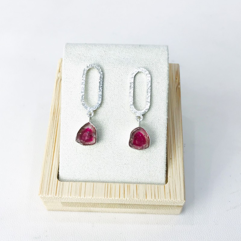 Watermelon tourmaline earrings Watermelon tourmaline stud earrings Silver watermelon tourmaline earrings Watermelon tourmaline earrings