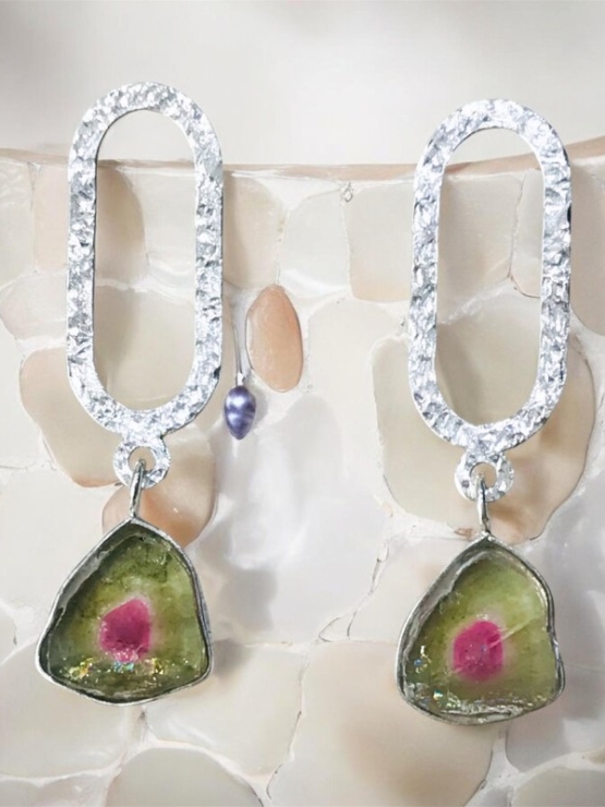 Watermelon tourmaline earrings