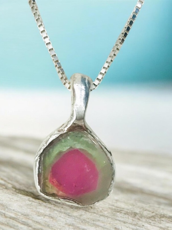Watermelon tourmaline pendant Natural Watermelon tourmaline pendant Silver watermelon tourmaline pendant