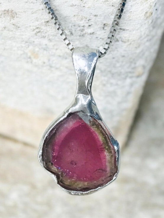 Watermelon tourmaline pendant Natural Watermelon tourmaline pendant Silver watermelon tourmaline pendant