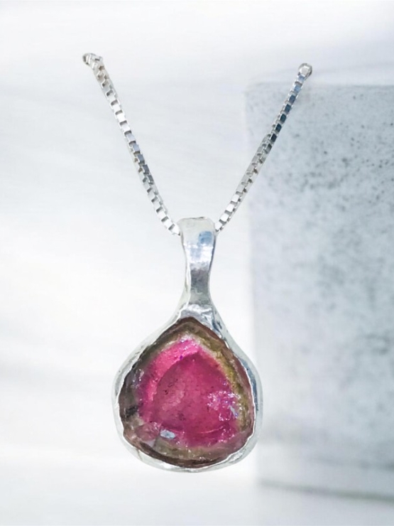 Watermelon tourmaline pendant Natural Watermelon tourmaline pendant Silver watermelon tourmaline pendant