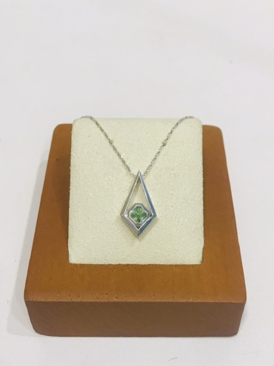 Art deco green tourmaline pendant Square green tourmaline pendant necklace for girls Sterling silver green tourmaline pendant