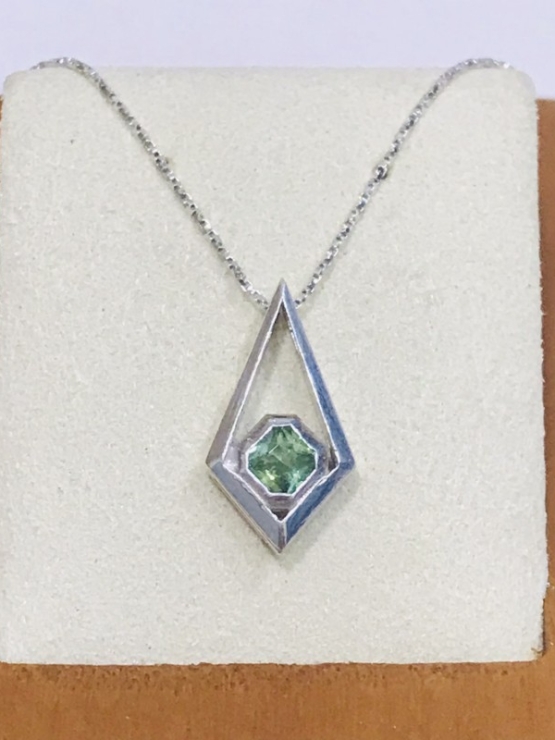 Art deco green tourmaline pendant Square green tourmaline pendant necklace for girls Sterling silver green tourmaline pendant