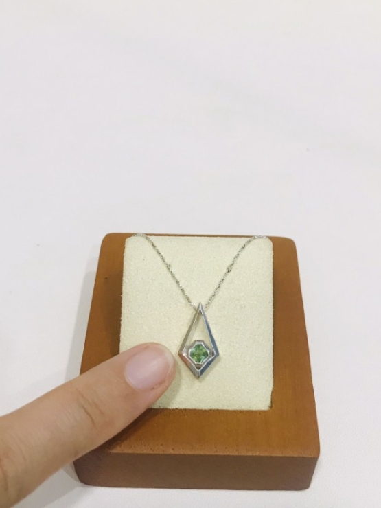 Art deco green tourmaline pendant Square green tourmaline pendant necklace for girls Sterling silver green tourmaline pendant