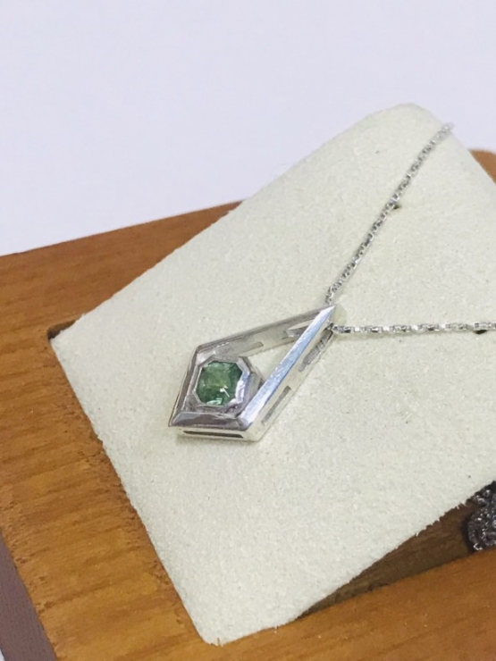 Art deco green tourmaline pendant Square green tourmaline pendant necklace for girls Sterling silver green tourmaline pendant