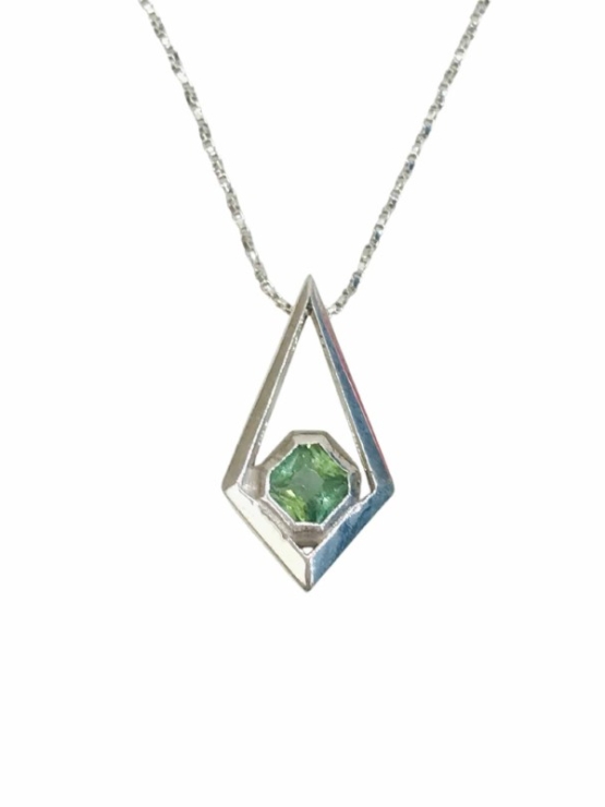 Art deco green tourmaline pendant Square green tourmaline pendant necklace for girls Sterling silver green tourmaline pendant