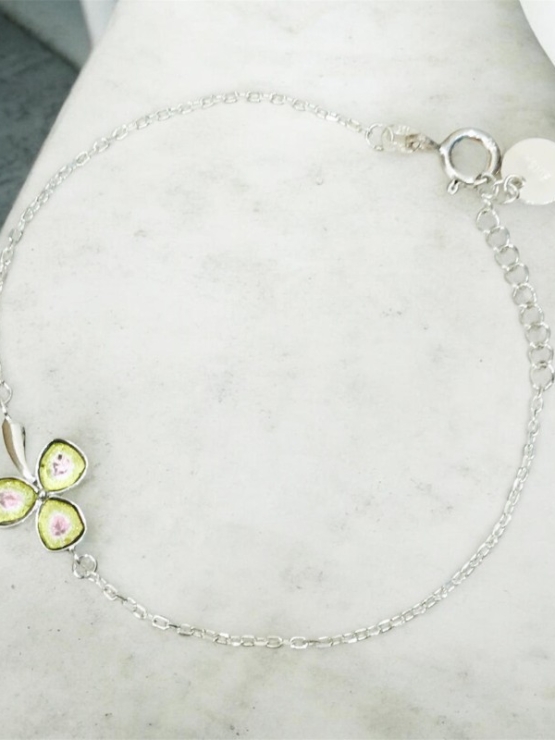 Clover watermelon tourmaline bracelet sterling silver watermelon tourmaline bracelet Shamrock bracelet