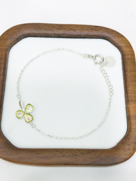 Clover watermelon tourmaline bracelet sterling silver watermelon tourmaline bracelet Shamrock bracelet