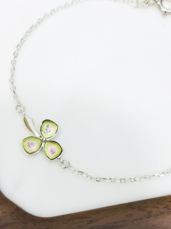 Clover watermelon tourmaline bracelet sterling silver watermelon tourmaline bracelet Shamrock bracelet