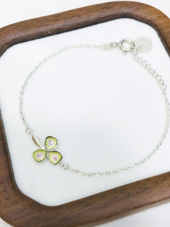 Clover watermelon tourmaline bracelet sterling silver watermelon tourmaline bracelet Shamrock bracelet