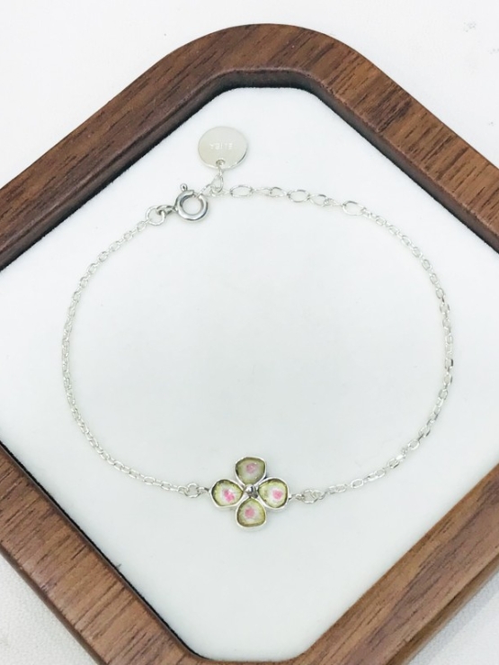 Clover watermelon tourmaline bracelet sterling silver watermelon tourmaline bracelet Shamrock bracelet