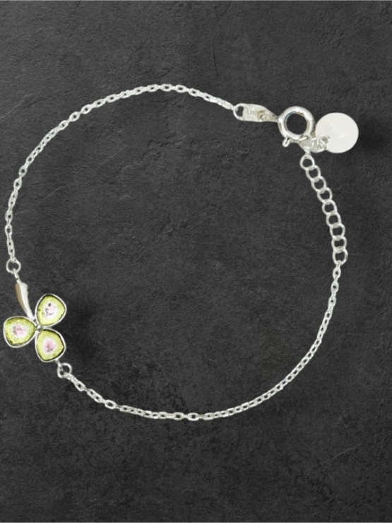 Clover watermelon tourmaline bracelet sterling silver watermelon tourmaline bracelet Shamrock bracelet