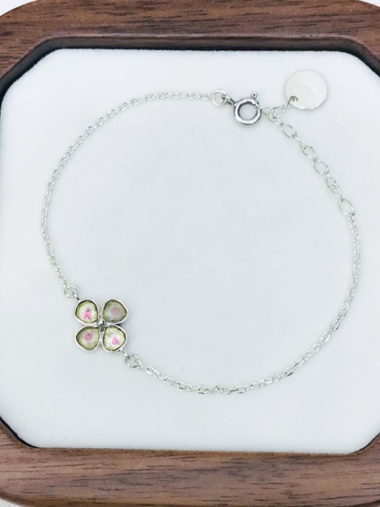 Clover watermelon tourmaline bracelet sterling silver watermelon tourmaline bracelet Shamrock bracelet