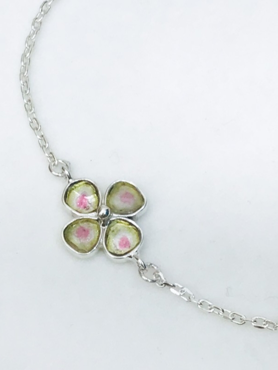 Clover watermelon tourmaline bracelet sterling silver watermelon tourmaline bracelet Shamrock bracelet