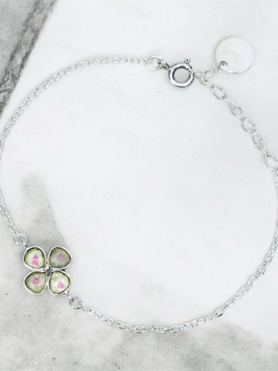 Clover watermelon tourmaline bracelet sterling silver watermelon tourmaline bracelet Shamrock bracelet