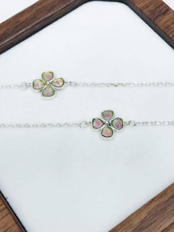 Clover watermelon tourmaline bracelet sterling silver watermelon tourmaline bracelet Shamrock bracelet
