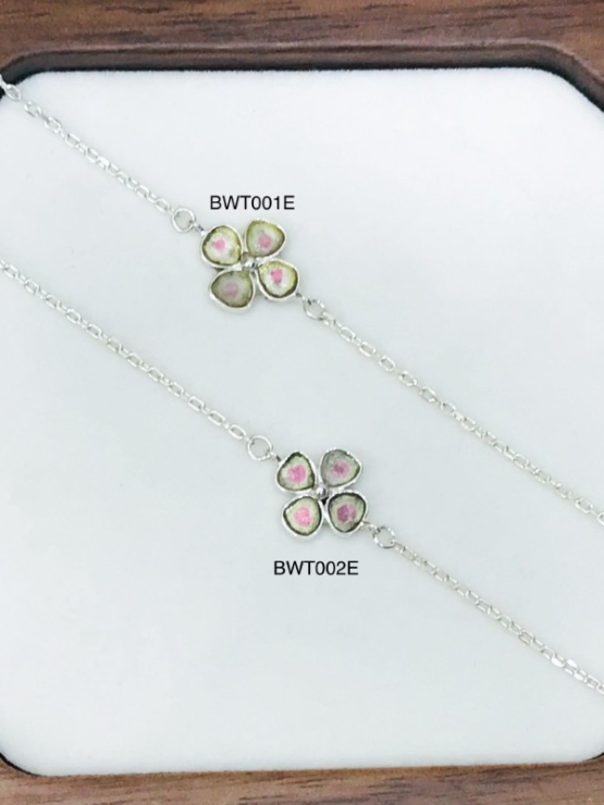 Clover watermelon tourmaline bracelet sterling silver watermelon tourmaline bracelet Shamrock bracelet