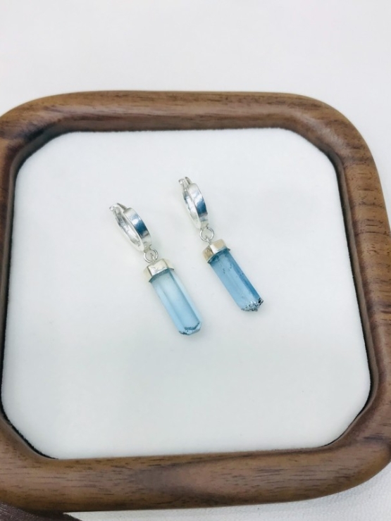High quality aquamarine crystal earrings sterling silver dangle aquamarine earrings