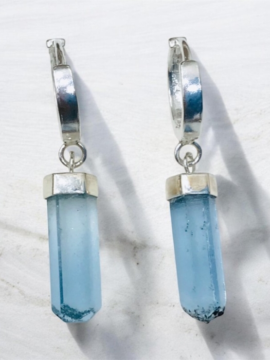 High quality aquamarine crystal earrings sterling silver dangle aquamarine earrings