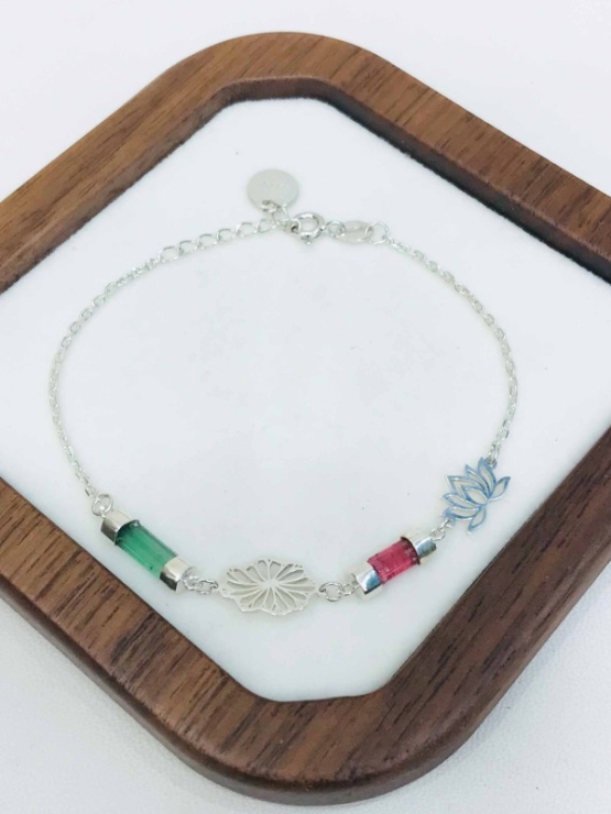 Lotus bracelet Tourmaline lotus bracelet Vietnam national flower jewelry lotus jewelry silver lotus bracelet