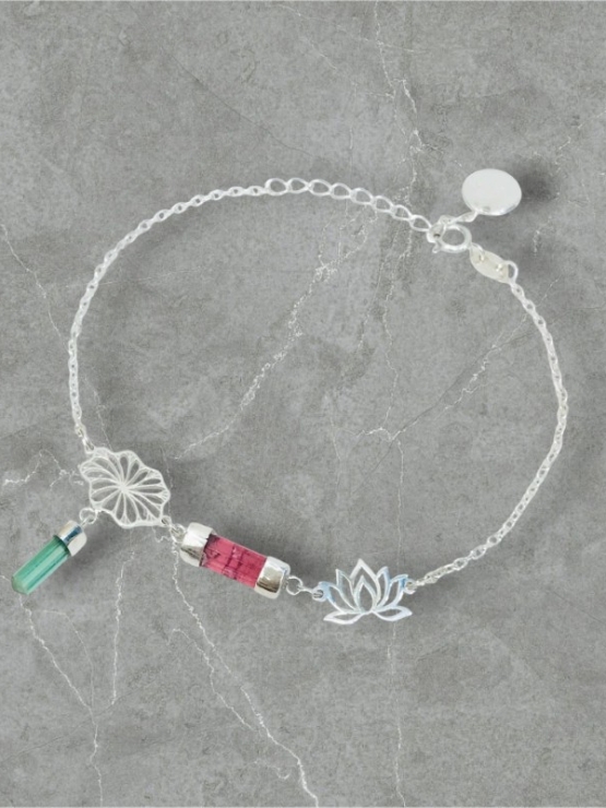 Lotus bracelet Tourmaline lotus bracelet Vietnam national flower jewelry lotus jewelry silver lotus bracelet