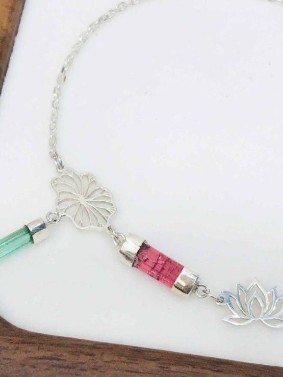 Lotus bracelet Tourmaline lotus bracelet Vietnam national flower jewelry lotus jewelry silver lotus bracelet