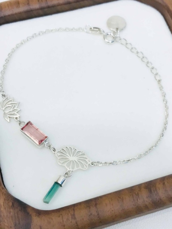 Lotus bracelet Tourmaline lotus bracelet Vietnam national flower jewelry lotus jewelry silver lotus bracelet