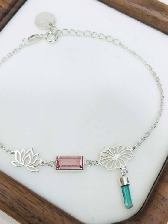 Lotus bracelet Tourmaline lotus bracelet Vietnam national flower jewelry lotus jewelry silver lotus bracelet