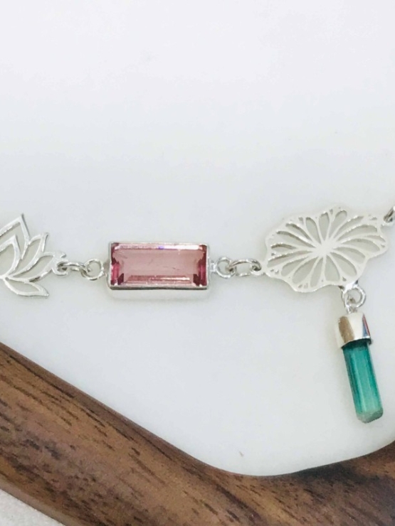 Lotus bracelet Tourmaline lotus bracelet Vietnam national flower jewelry lotus jewelry silver lotus bracelet