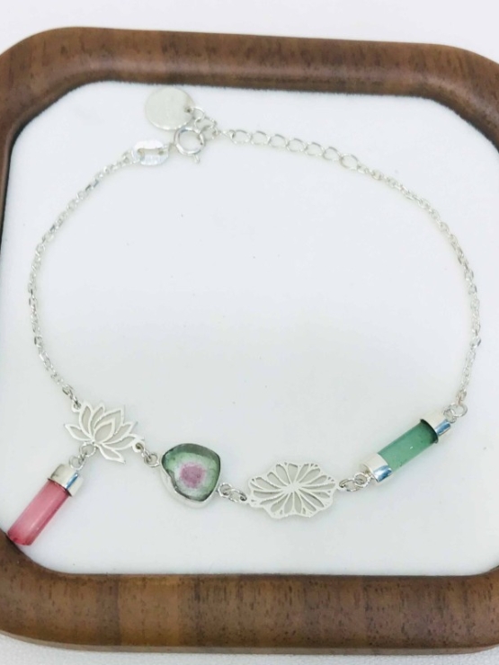 Lotus bracelet Tourmaline lotus bracelet Vietnam national flower jewelry lotus jewelry silver lotus bracelet