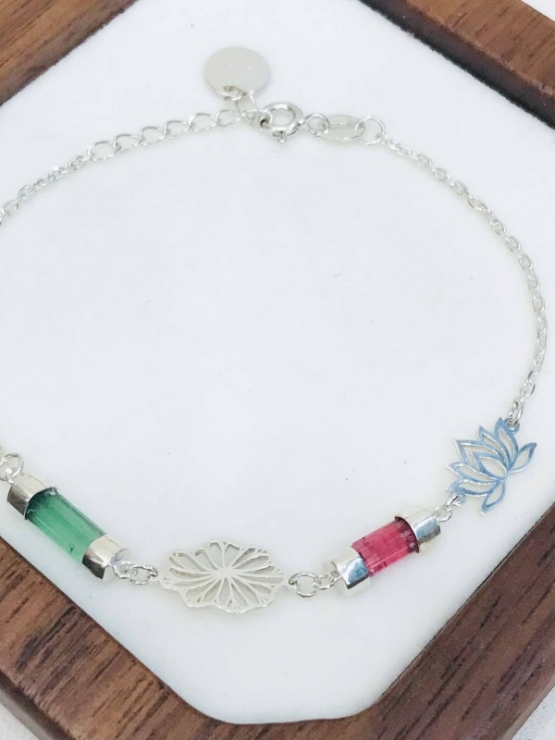 Lotus bracelet Tourmaline lotus bracelet Vietnam national flower jewelry lotus jewelry silver lotus bracelet