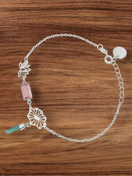 Lotus bracelet Tourmaline lotus bracelet Vietnam national flower jewelry lotus jewelry silver lotus bracelet