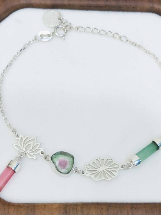 Lotus bracelet Tourmaline lotus bracelet Vietnam national flower jewelry lotus jewelry silver lotus bracelet