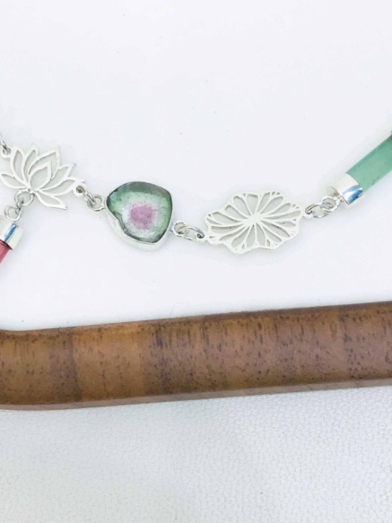 Lotus bracelet Tourmaline lotus bracelet Vietnam national flower jewelry lotus jewelry silver lotus bracelet