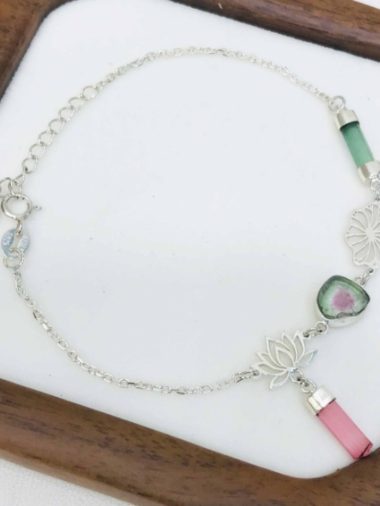 Lotus bracelet Tourmaline lotus bracelet Vietnam national flower jewelry lotus jewelry silver lotus bracelet
