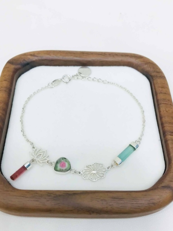 Lotus bracelet Tourmaline lotus bracelet Vietnam national flower jewelry lotus jewelry silver lotus bracelet