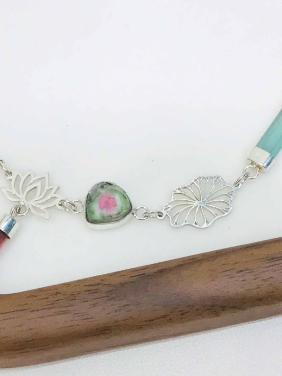 Lotus bracelet Tourmaline lotus bracelet Vietnam national flower jewelry lotus jewelry silver lotus bracelet
