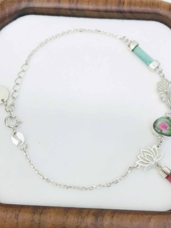 Lotus bracelet Tourmaline lotus bracelet Vietnam national flower jewelry lotus jewelry silver lotus bracelet