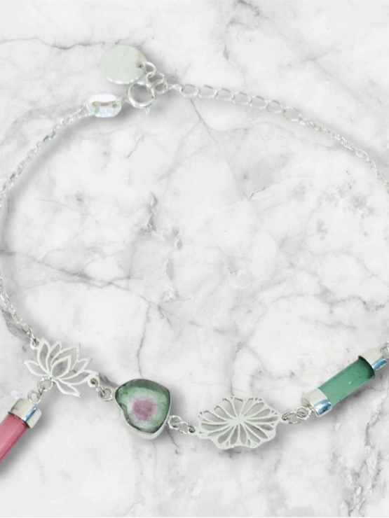 Lotus bracelet Tourmaline lotus bracelet Vietnam national flower jewelry lotus jewelry silver lotus bracelet