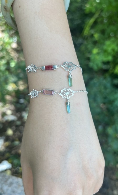 Lotus bracelet Tourmaline lotus bracelet Vietnam national flower jewelry lotus jewelry silver lotus bracelet