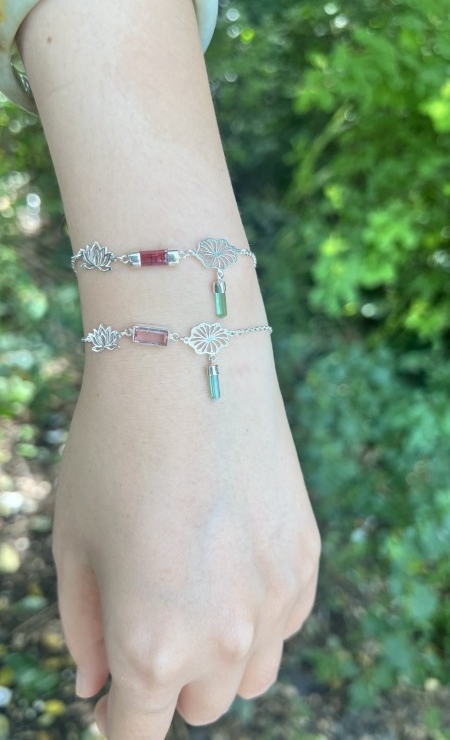 Lotus bracelet Tourmaline lotus bracelet Vietnam national flower jewelry lotus jewelry silver lotus bracelet