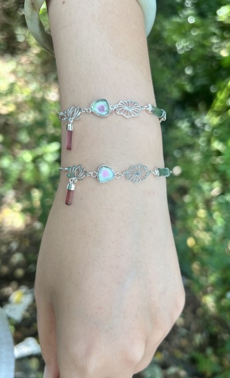 Lotus bracelet Tourmaline lotus bracelet Vietnam national flower jewelry lotus jewelry silver lotus bracelet