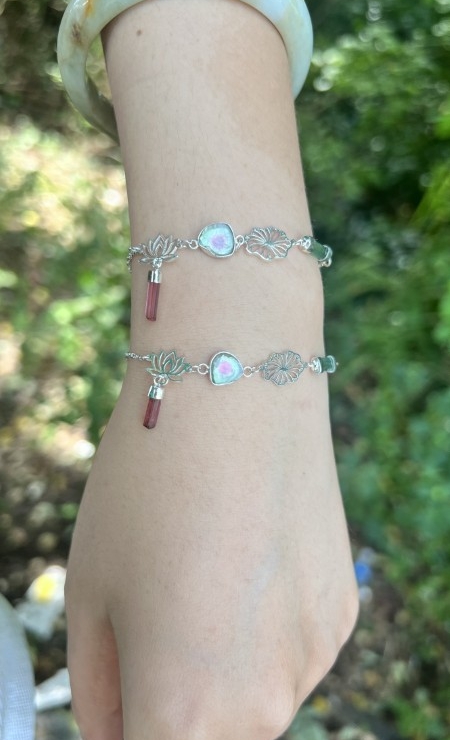 Lotus bracelet Tourmaline lotus bracelet Vietnam national flower jewelry lotus jewelry silver lotus bracelet