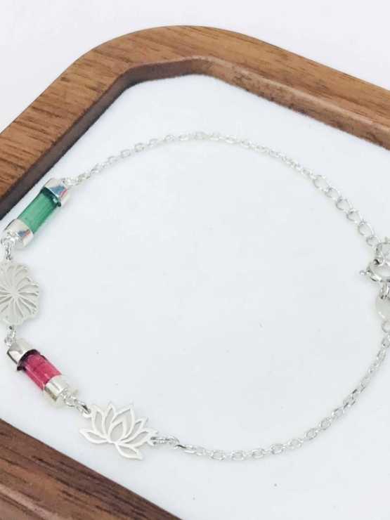 Lotus bracelet Tourmaline lotus bracelet Vietnam national flower jewelry lotus jewelry silver lotus bracelet